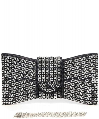 Rhinestone Studded Bowtie Iconic Clutch Bag XS808 BLACK